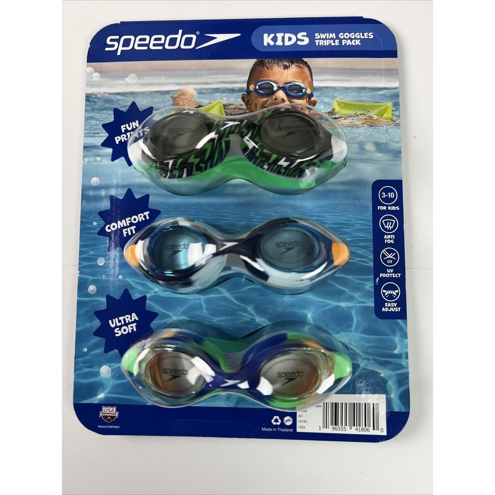Speedo Kids Swim Goggles 3 Pack Ages 3-10 TUV Protect Easy Adjust Anti Fog F30